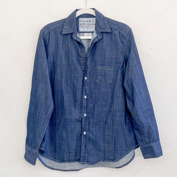 Frank & Eileen Eileen Button Down Shirt Dark Chambray Raw Rinse S - Picture 3 of 9